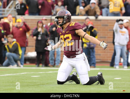 Minneapolis, MN, USA. Nov 9, 2013. 9 novembre 2013 : Minnesota Gophers wide receiver a appelé l'Wolitarsky (82) conteste l'appeler au cours de la NCAA football match entre l'Université du Minnesota Gophers et la Penn State Nittany Lions au TCF Bank Stadium à Minneapolis, Minnesota. © csm/Alamy Live News Banque D'Images