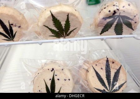 Emballé sous vide de fromage de brebis, décoré de feuilles de chanvre, République Tchèque Banque D'Images