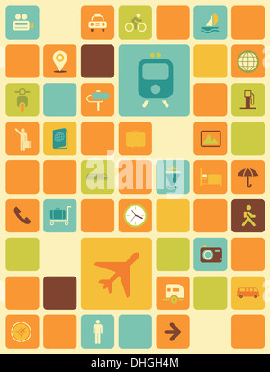 Illustration de travel icons sur fond coloré Banque D'Images