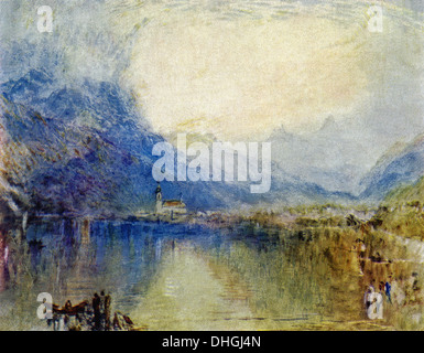 Cette couleur à l'eau par l'artiste anglais JMW Turner est intitulé Arth du lac de Zoug en Suisse. Banque D'Images