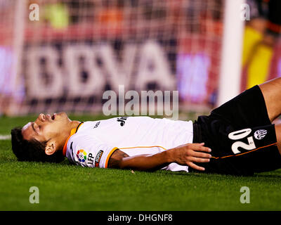 Valence, Espagne. 10 nov., 2013. Defender Ricardo Costa de Valencia CF réagit au cours de l'espagnol La Liga match entre Valence et Real Valladolid du stade Mestalla. Credit : Action Plus Sport/Alamy Live News Banque D'Images