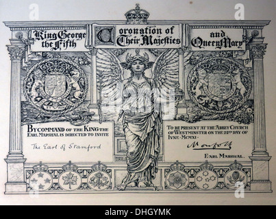 Hot Ticket pour le couronnement 1911 du roi George V, la reine Mary, admettez un des dowager de Stamford, de Dunham Massey NT Altrincham Cheshire, Angleterre Banque D'Images