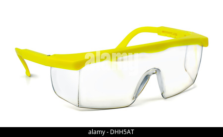 Lunettes de sécurité en plastique isolated on white Banque D'Images