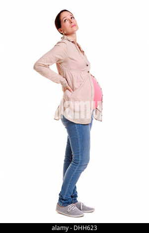 Une femme enceinte avec dos, isolé sur un fond blanc. Banque D'Images