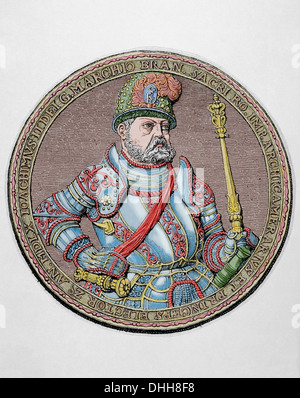 Joachim II Hector (1505-1571). L'électeur de Brandebourg. Membre de la maison de Hohenzollern. Gravure en couleur. Banque D'Images