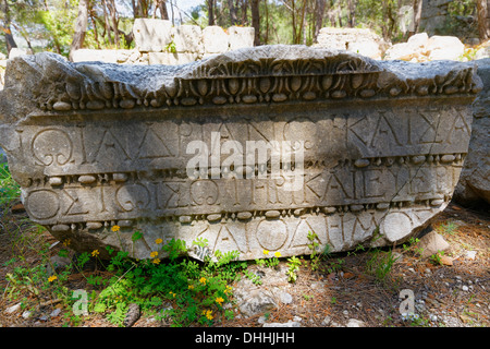 Inscriptions sur le Boulevard, l'ancienne ville de Phaselis, Phaselis, Tekirova, Lycie, Province d'Antalya, Turquie Banque D'Images