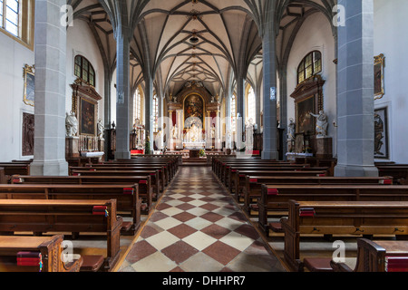 Nef, collegiate église paroissiale de S. Philippe et Jakob, église-halle de style gothique tardif, Altötting, Upper Bavaria, Bavaria, Germany Banque D'Images