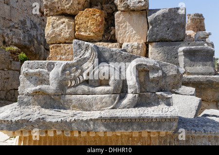 La sculpture sur pierre, ancienne ville de Pergé, Perge, Aksu, Riviera turque, Province d'Antalya, Turquie, région méditerranéenne Banque D'Images