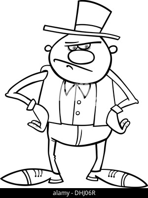 Cartoon noir et blanc Illustration du vieux fermier ou de cow-boy dans le chapeau pour Coloring Book Banque D'Images