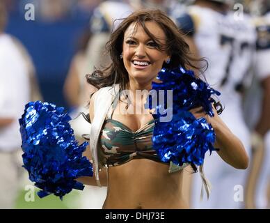 Indianapolis, IN, USA. 10 nov., 2013. 10 novembre 2013 : Indianapolis Colts cheerleaders lors d'un arrêt à jouer au cours de la NFL match entre la Saint Louis Rams et les Indianapolis Colts au Lucas Oil Stadium à Indianapolis, IN. Les Saint Louis Rams défait les Indianapolis Colts 38-8. © csm/Alamy Live News Banque D'Images