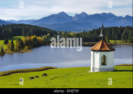 Lac et chapelle à alpes en Bavière, Allemagne Banque D'Images