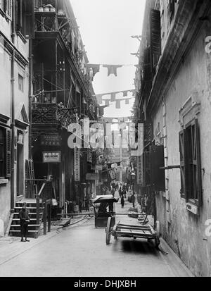 Scène de rue à Hong Kong, sans date (4091) 1911/1913. L'image a été prise par le photographe allemand Oswald Lübeck, l'un des premiers représentants de la photographie de voyage et de photographie à bord des navires Les navires à passagers. Photo : Deutsche Fotothek/Oswald Lübeck Banque D'Images