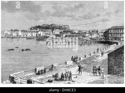 1888 embarcadère Gorée et fort au Sénégal Banque D'Images