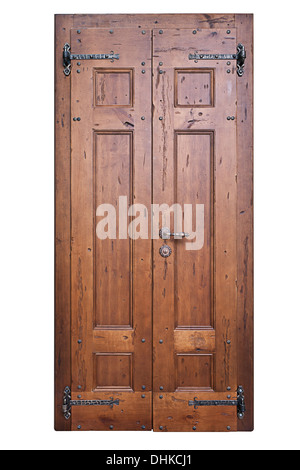 Vintage porte en bois isolé sur fond blanc Banque D'Images