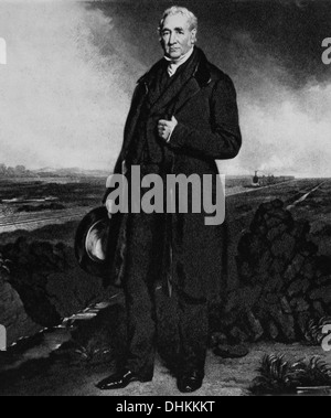 George Stephenson (1781-1848), ingénieur civil anglais, noté constructeur de locomotives, gravure, 1873 Banque D'Images