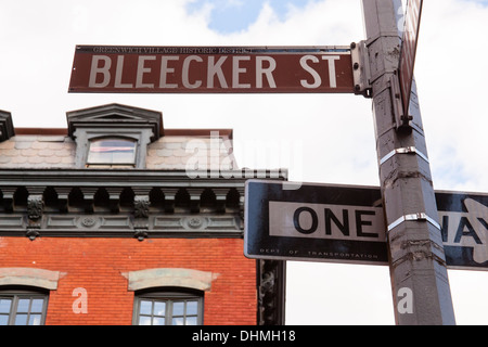 La Bleecker Street sign, Greenwich Village, New York, États-Unis d'Amérique. Banque D'Images