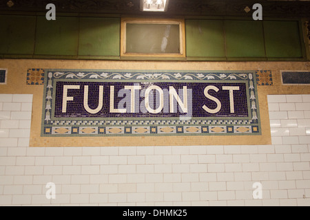La station de métro Fulton Street, Manhattan, New York City, États-Unis d'Amérique. Banque D'Images