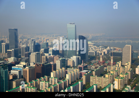 La Corée du Sud, Séoul, Yeouido, Skyline, vue aérienne, Banque D'Images