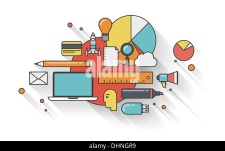 Télévision contours illustration concept de modernes de planification des activités pour le développement et la gestion de routine de tous les jours Banque D'Images