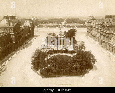 Photographie Ancienne vers 1890, photographie, vue de la place du Carrousel, les Tuileries, et les Champs-Élysées, Paris, France. Banque D'Images