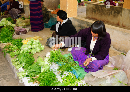 Collines Trongsa Dzong,Rivière Mangde Chhu,,,,Marché Trongsa Kings Retreat,vues de l'hôtel Resort Yanghil,on,l'Est du Bhoutan Banque D'Images