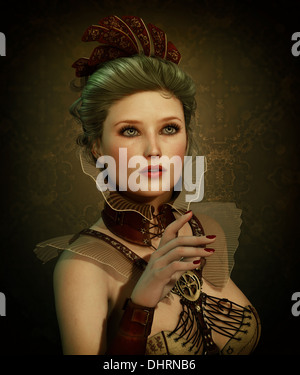 L'infographie 3D d'une jeune femme en fashion style Steampunk Banque D'Images