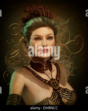 L'infographie 3D d'une jeune femme en fashion style Steampunk Banque D'Images