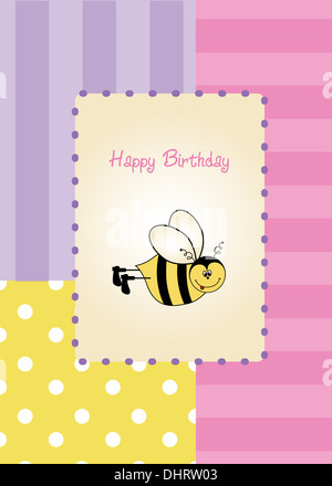 Carte de douche de bébé avec funny little bee, vector illustration Banque D'Images