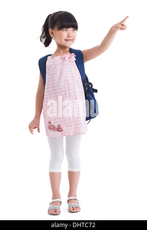 Little girl with book bag dirigés à l'écart Banque D'Images