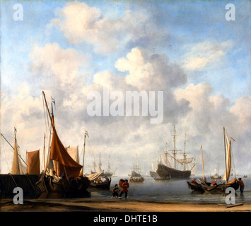 Entrée d'un port néerlandais - par Willem van de Velde II, 1665 Banque D'Images