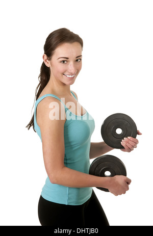 Woman with dumbbells Banque D'Images