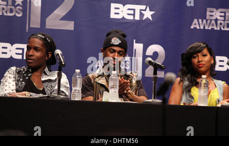 (L-R) ASAP Rocky, Big Sean, Melanie Fiona BET Award's 12 Nominations à la conférence de presse des studios CBS New York City, USA - 22.05.12 Banque D'Images