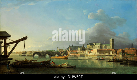 Le bâtiment de Westminster Bridge - par Samuel Scott, 1700 Banque D'Images