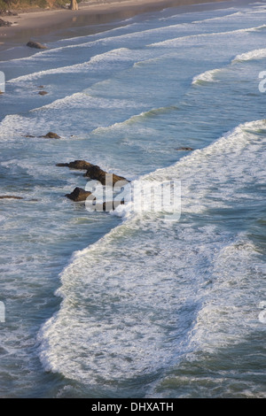 Les livres de surf la plage Crescent, le long de la côte de l'Oregon, vues du parc d'état d'Ecola, Oregon. Banque D'Images