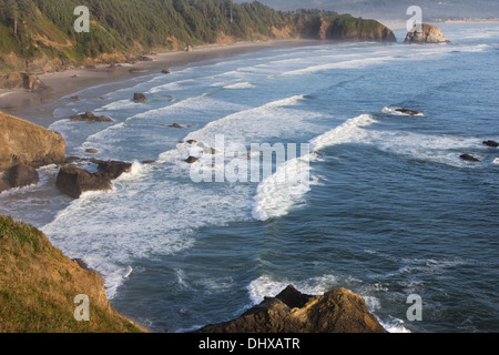 Les livres de surf la plage Crescent, le long de la côte de l'Oregon, vues du parc d'état d'Ecola, Oregon. Banque D'Images