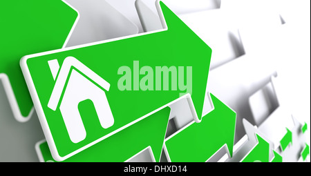 Icône Accueil de flèche verte. Banque D'Images