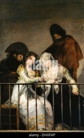 Majas sur balcon - par Francisco de Goya y Lucientes, 1810 Banque D'Images