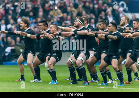 Londres, Royaume-Uni. 16 Nov, 2013. Effectuer le Haka néo-zélandais avant l'International Rugby Union montage approprié entre l'Angleterre et la Nouvelle-Zélande de Twickenham. Credit : Action Plus Sport/Alamy Live News Banque D'Images