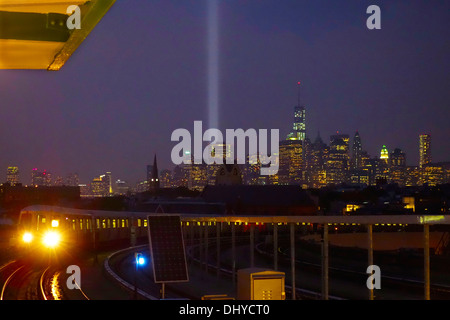 La lumière bleue 911 hommage à ground zero New York City Banque D'Images