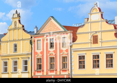 Façade de maisons Renaissance de Telc, République tchèque (site du patrimoine mondial de l'UNESCO) Banque D'Images