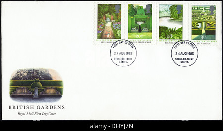 Royal Mail commémorative 16p 20p 28p et 31p timbre premier jour pour couvrir la question des jardins cachet de Stoke-on-Trent 24 Août 1983 Banque D'Images