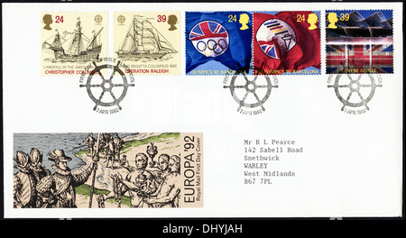 Royal Mail commémorative 24p et 39p enveloppe premier jour timbre 1992 cachet pour Europa question Liverpool 7 Avril 1992 Banque D'Images