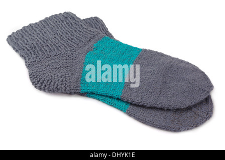 Chaussettes de laine sur un fond blanc Banque D'Images