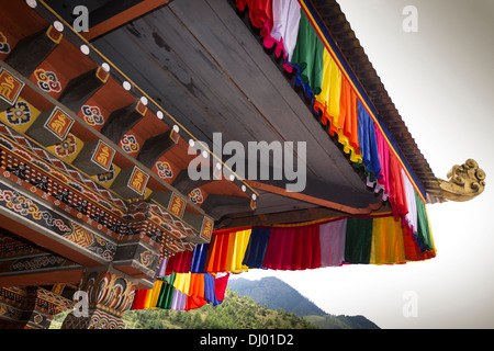 Le Bhoutan, Thimphu Dzong, Tsechu annuel richement décoré, peint l'abbé balcon Banque D'Images
