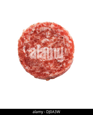 Patty Hamburger cru Isolated On White Banque D'Images