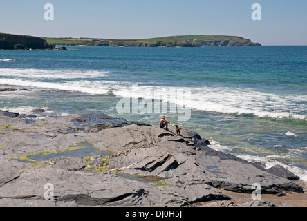 Newtrain Bay sur la côte nord sauvage de Cornwall, à l'ouest à l'Catclews Point Banque D'Images