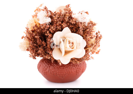 Fleurs dans vase isolé sur fond blanc. Banque D'Images