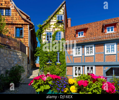 Maisons à Castle Hill, Quedlinburg, Saxe-Anhalt, Allemagne Banque D'Images