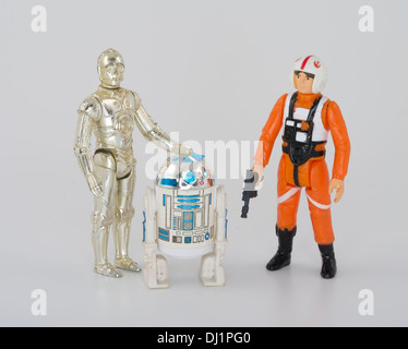 Star Wars vintage Kenner 1977 action figures C-3PO R2-D2, Luke Skywalker Banque D'Images