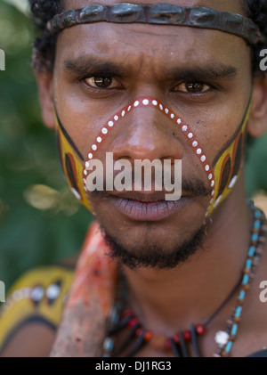 Guerrier Tjapukai autochtones australiens du Queensland Nord Tropiques humides Banque D'Images